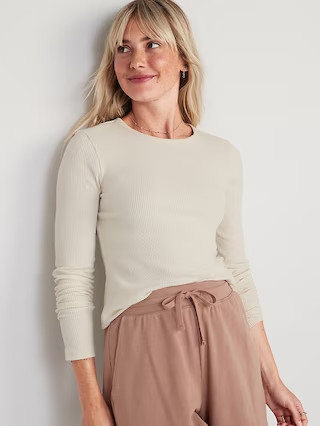 Plush Long-Sleeve Rib-Knit Slim-Fit T-Shirt for Women | Old Navy (US)