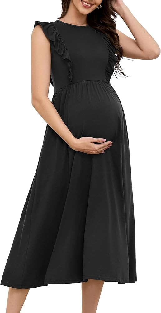 OUGES Womens 2025 Spring Hidden Zipper Nurisng Dress for Breastfeeding Casual Sleeveless Ruffled ... | Amazon (US)