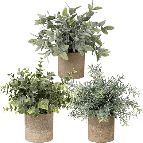 Artificial Potted Plants Set of 3 Small Faux Plant Eucalyptus Mini Fake Plant Decor for Home Tabl... | Amazon (US)