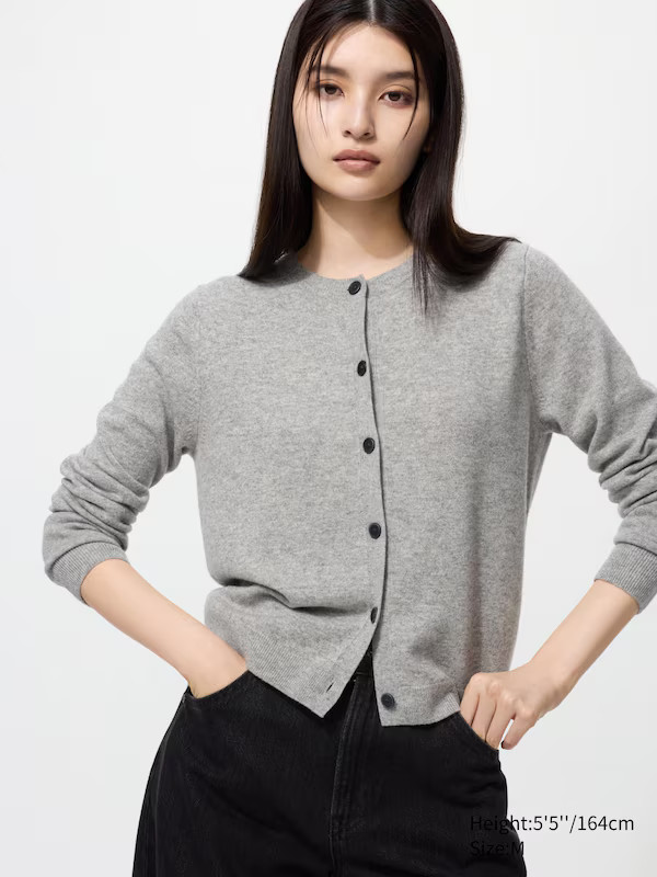 100% Cashmere Crew Neck Short Cardigan | UNIQLO (UK)