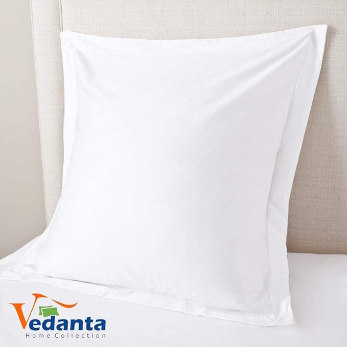 European Square Pillow Shams Set of 2 White 600 Thread Count 100% Natural Cotton Pack of Two Euro... | Amazon (US)