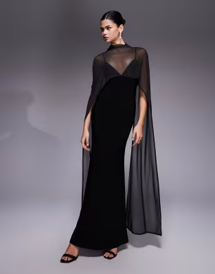 ASOS DESIGN exaggerated cape maxi dress in black | ASOS (Global)