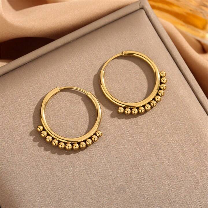 1pair 18k Plated Stainless Steel Bead Earrings For Women Suitable For Party, Dating, Work, And St... | SHEIN