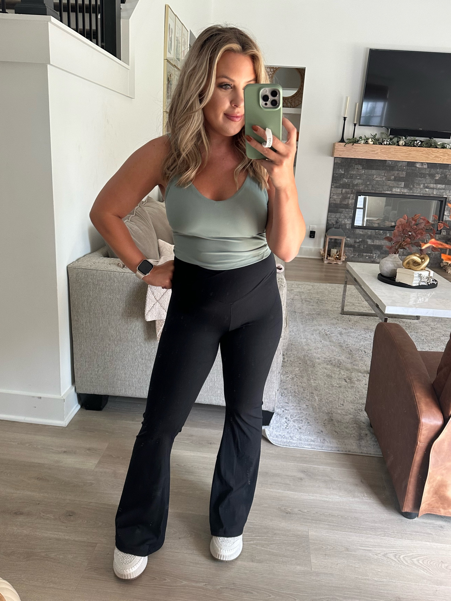 Amazon leggings look and feel so similar to the lululemon flare leggings. Size small. True to size. 