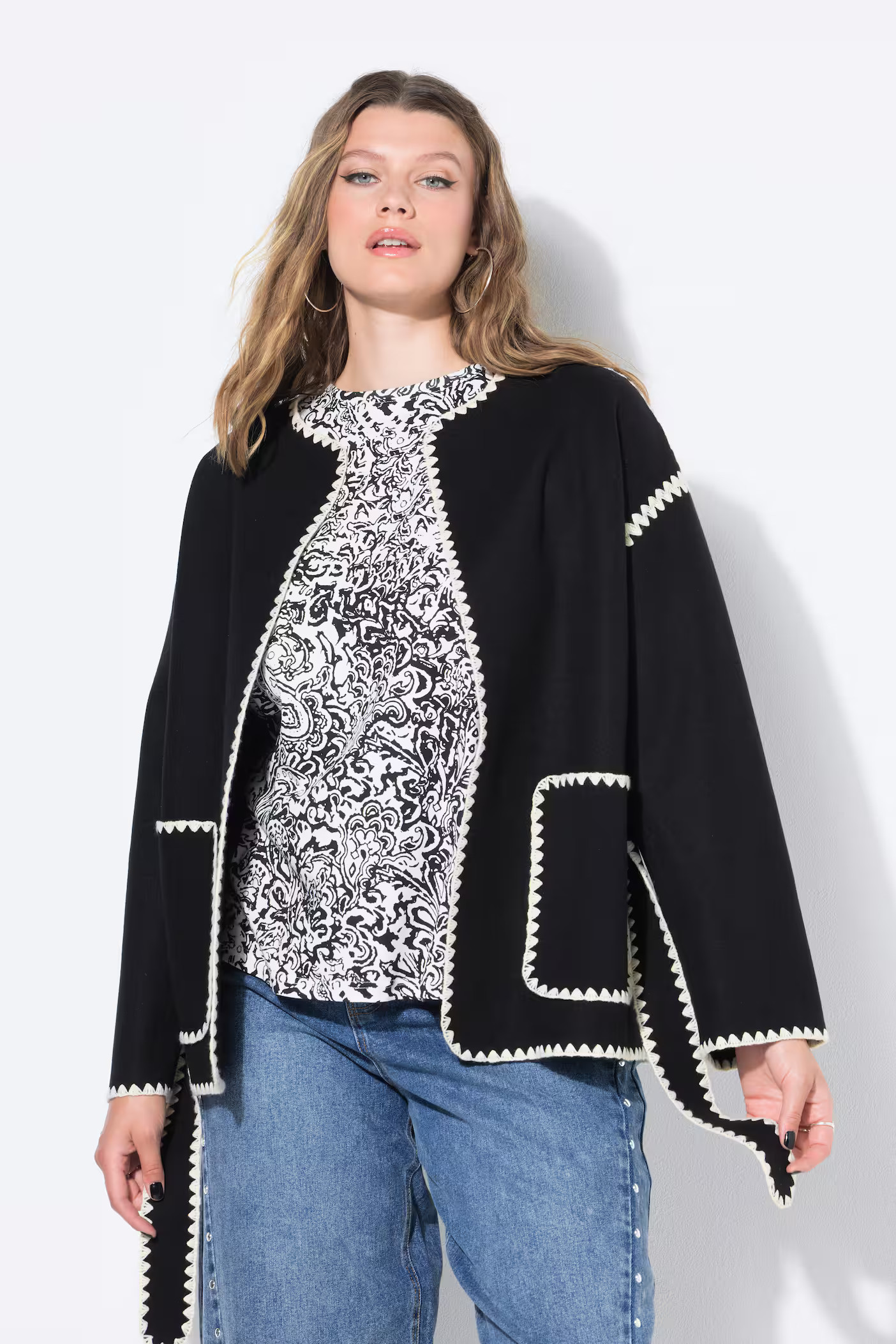 Embroidered Trim Jacket | Ulla Popken - US