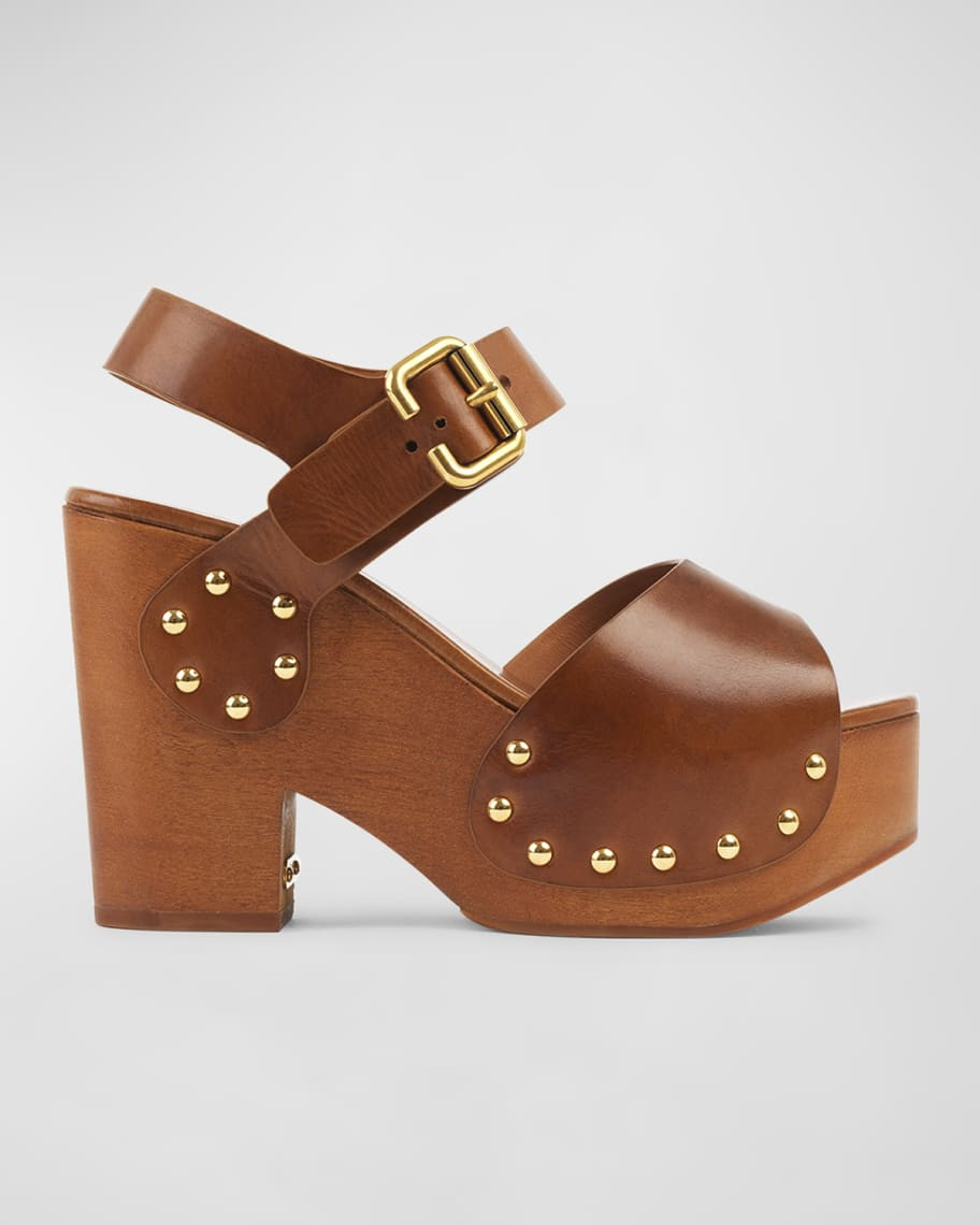 Chloe Jeannette Leather Clog Platform Sandals | Neiman Marcus