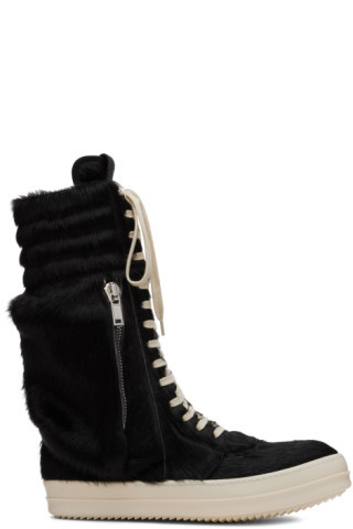 Black Cargobasket Pony Hair Sneakers | SSENSE