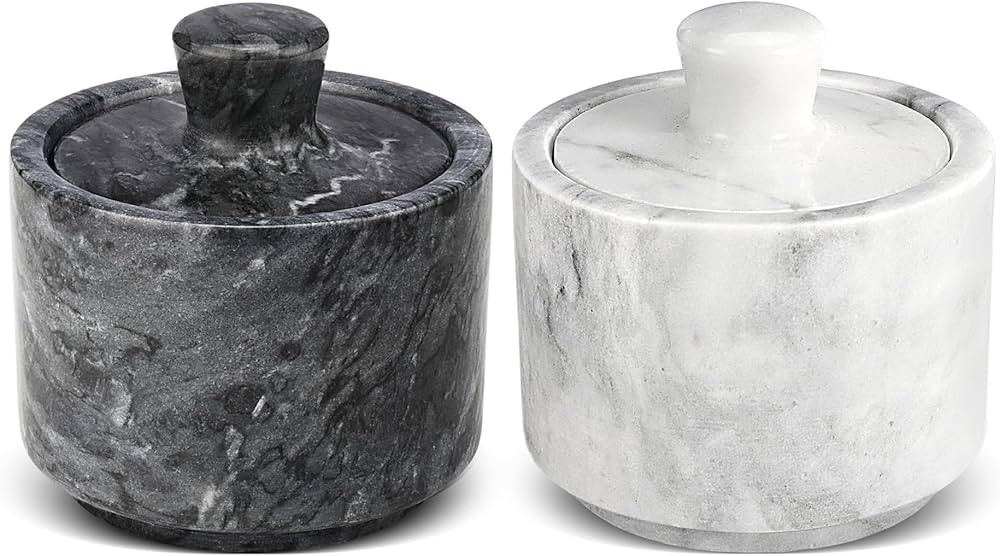 Flexzion Marble Salt Cellar with Lid - Salt and Pepper Bowls Dish Container for Kitchen - Marble ... | Amazon (US)
