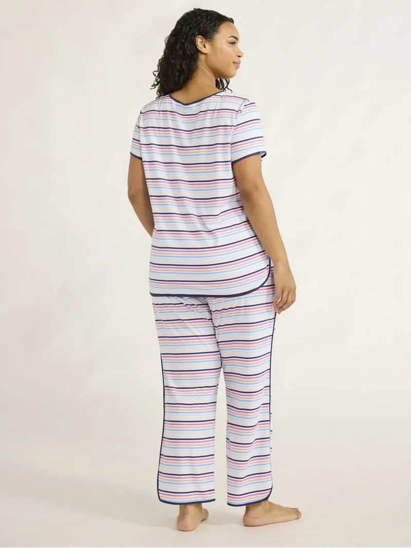 Joyspun Women's and Women’s Plus Lightweight Sleep Tee and Pants Set, 2-Piece, Sizes XS to 3X | Walmart (US)