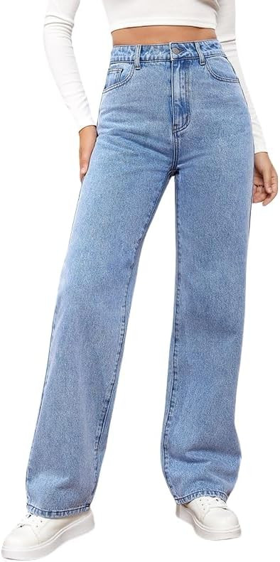 Womens Jeans High Waisted Straight Leg Loose Stretchy Lightweight Tummy Control Trendy Jeans for ... | Amazon (US)