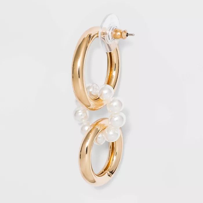 SUGARFIX by BaubleBar Link Hoop Earrings with Pearl - Pearl/Gold | Target
