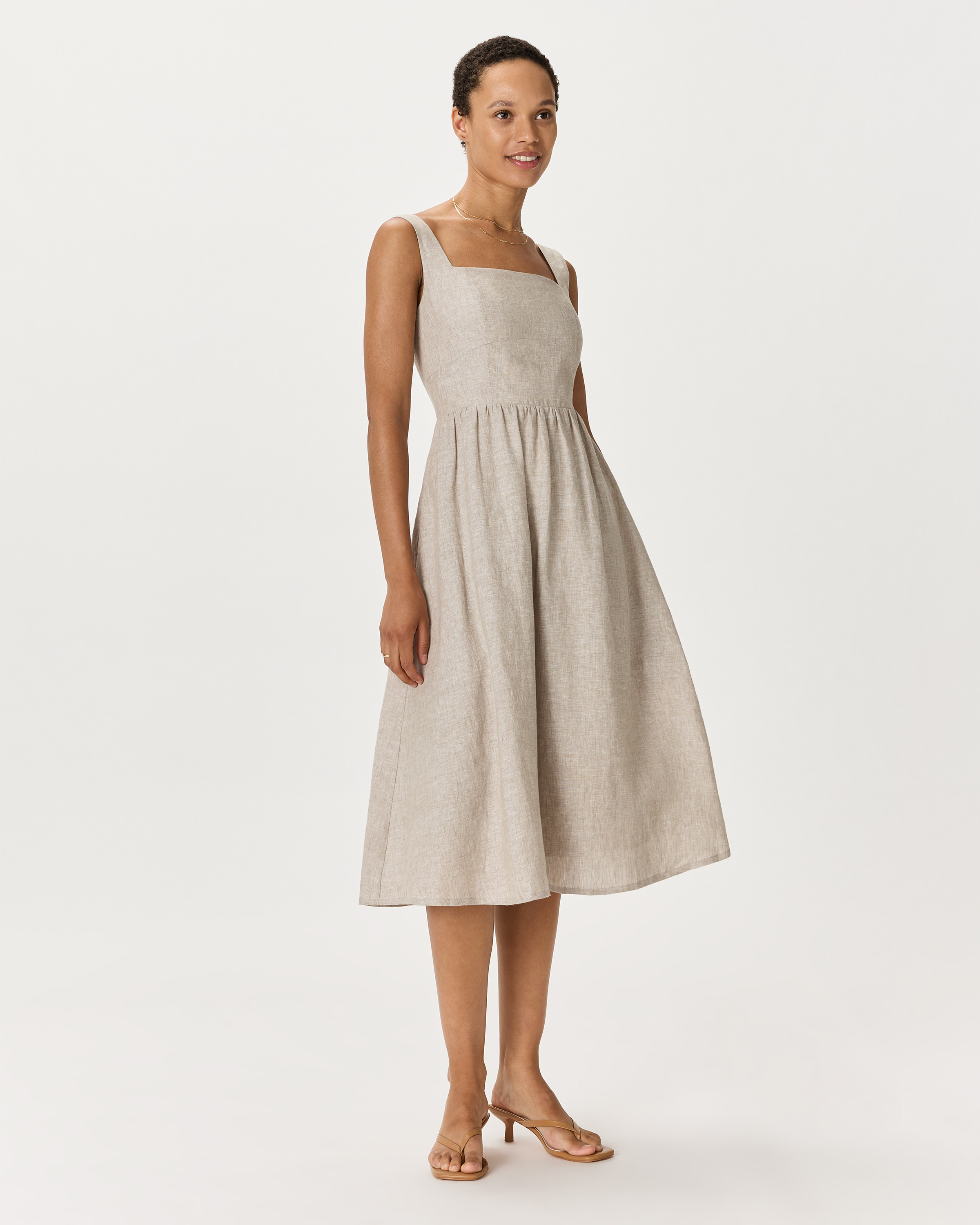 Quince | Women's 100% European Linen Fit & Flare Midi Dress in Classic Mini Gingham, Size XL | Quince