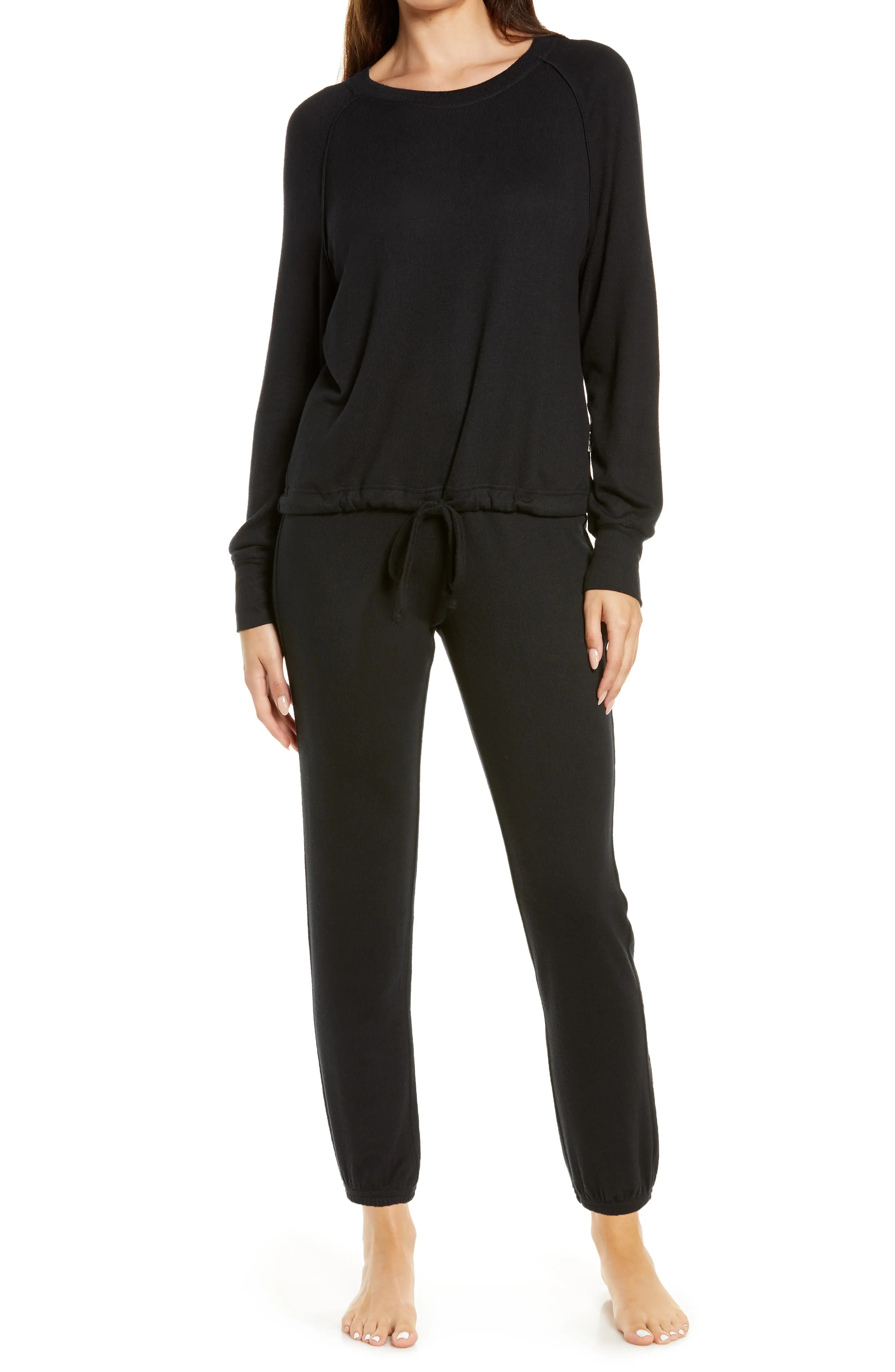 UGG(R) Gable Brushed Drawstring Pullover & Joggers Lounge Set in Black at Nordstrom, Size Small | Nordstrom