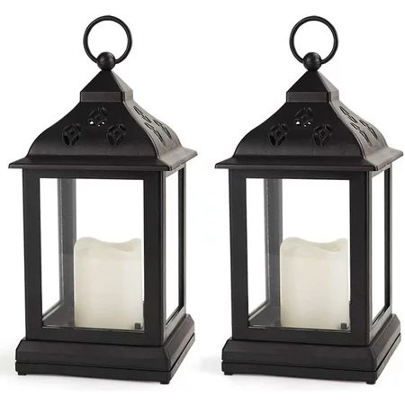 2 Pack / Vintage Candle Lantern with LED Sparkling Flameless Candle (Black 8 Hour Timer Batteries In | Walmart (US)