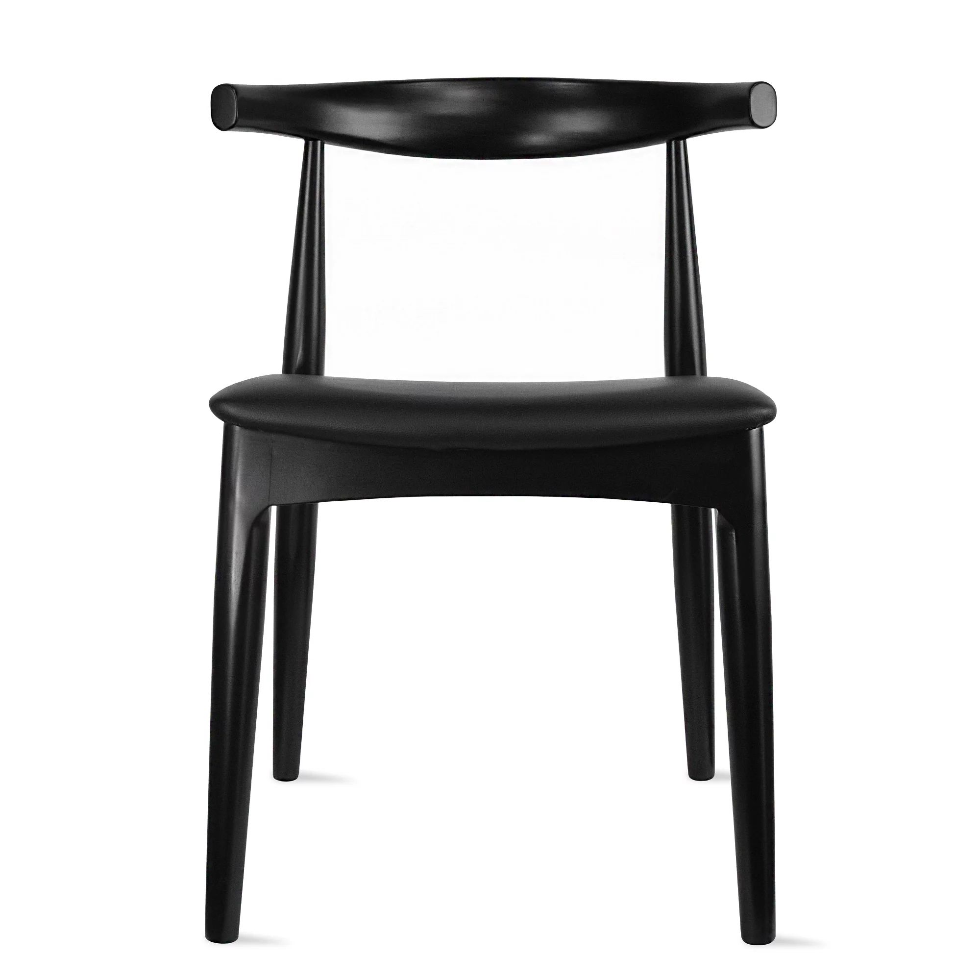 2xhome Black Dark Wood PU Leather Cushion Seat Elbow Chair Mid Century Modern Dining Chair Desk A... | Walmart (US)