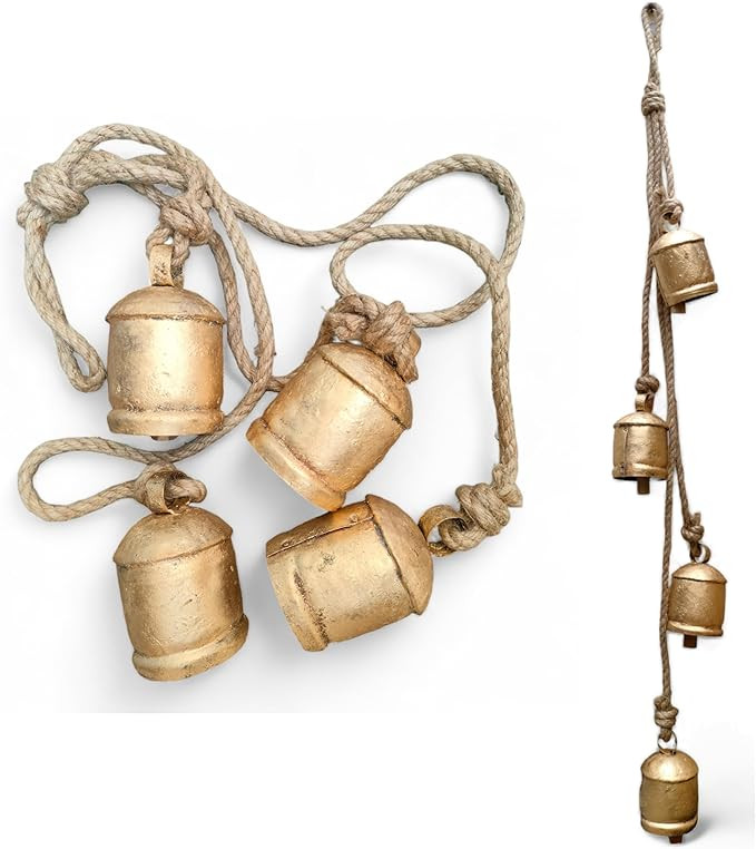 4 Piece Christmas Bells Brass Bells Cow Bells Harmony Large Rustic Vintage On Rope 4 Bell Wall Ha... | Amazon (CA)