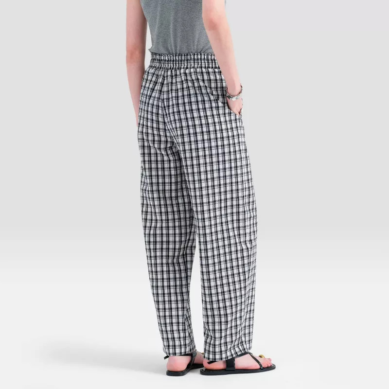 Women's High-Rise Barrel Leg Pants - Universal Thread™ Navy/White Plaid XS | Target