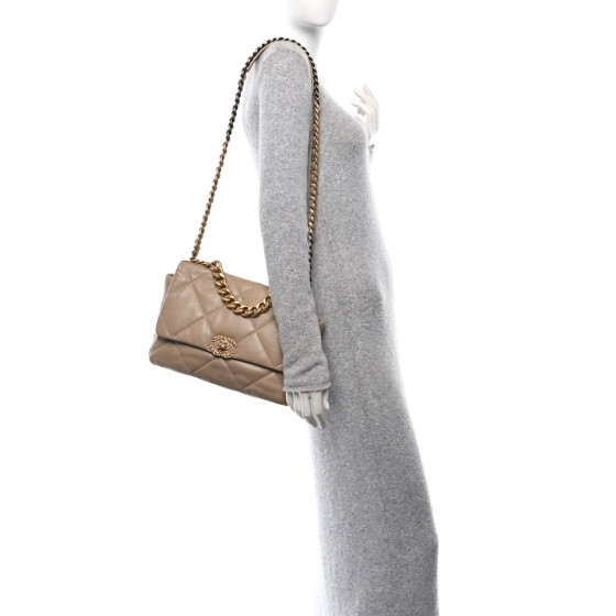 Lambskin Quilted Large Chanel 19 Flap Dark Beige | FASHIONPHILE (US)