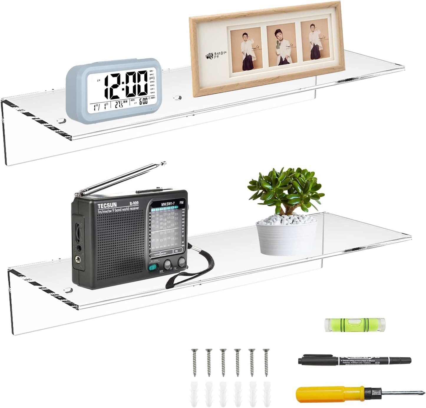 Sezanrpt 17 Inches Acrylic Shelves, Wall Mounted Shelves for Bedroom, Wall Display Shelves for Co... | Amazon (US)