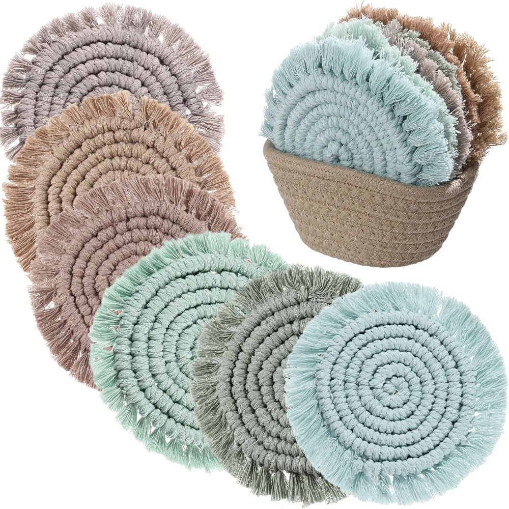 6 Pcs Coasters for Drinks Absorbent Boho Cotton Woven Coaster Farmhouse Tassel Macrame Coaster wi... | Amazon (US)