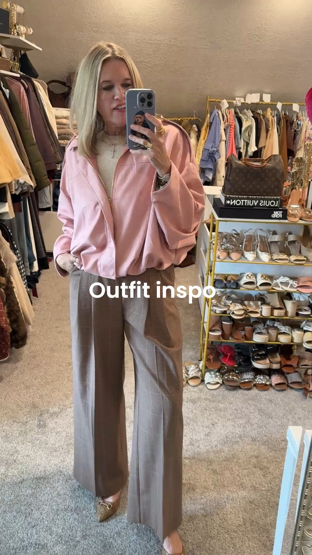 Spring outfit inspo 

The perfect light weight pink suede jacket- wear as a  jacket layered of a tee, tank or light weight sweater. 
Or wear it as a top

Trousers on sale from Anthropologie - in brown & a pretty shade of pink

Easy spirit raffia pumps with leather and horse bit detail 

Cashmere tee shirt by Chicos tts 
Bold gold  jewelry by Julie Vos

#LTKgrwm #LTKootd #LTKdayinmylife