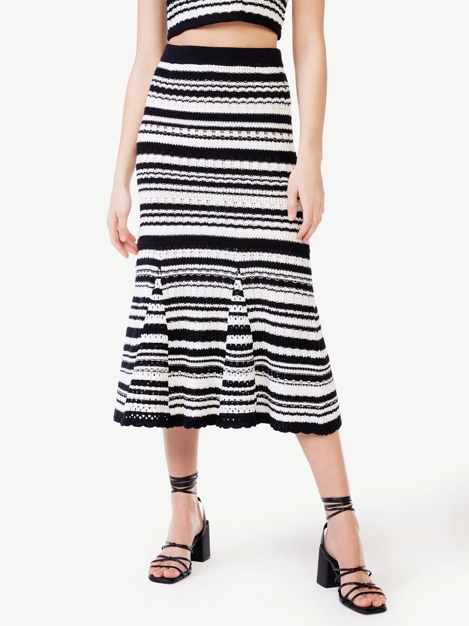 Scoop Women’s Loose Fit Striped Crochet Midi Skirt, Mid-Calf Length | Walmart (US)
