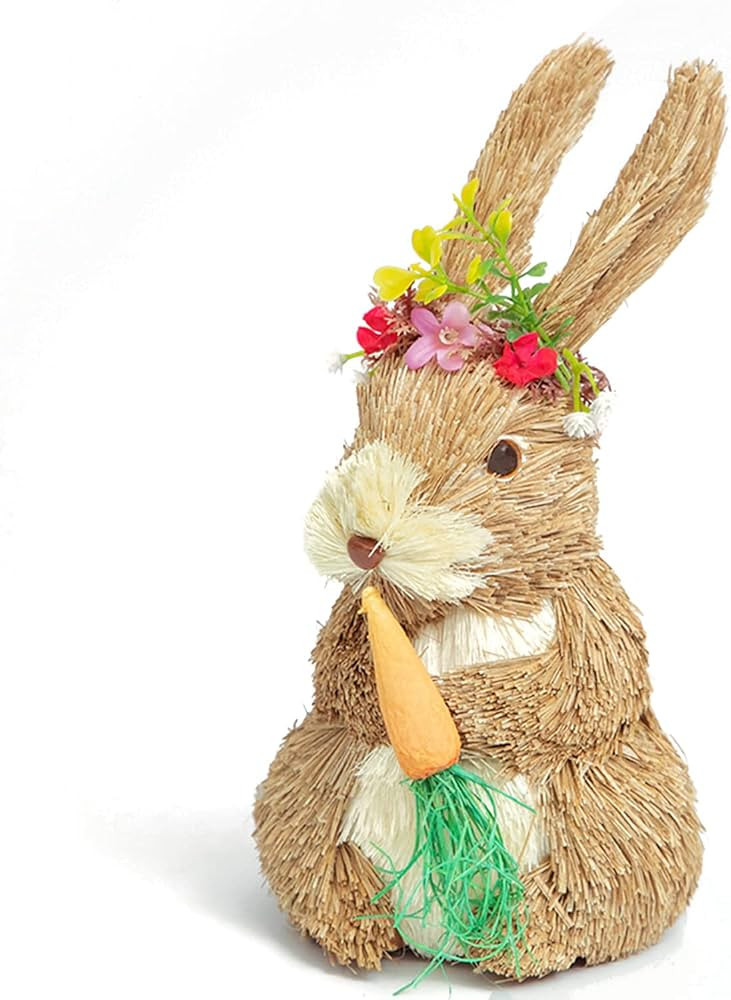 DearSun 9.8'' Easter Straw Bunny Figurines Tabletop Ornament Animal Art Crafts Straw Rabbit Holdi... | Amazon (US)