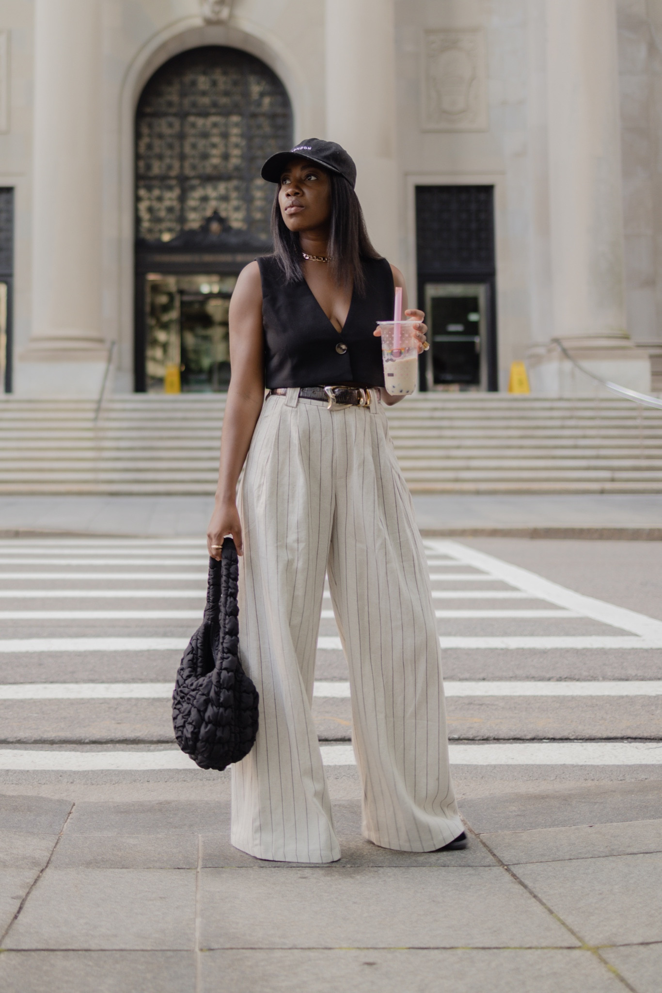Pin striped wide leg pants cropped vest 

#LTKunder100 #LTKstyletip