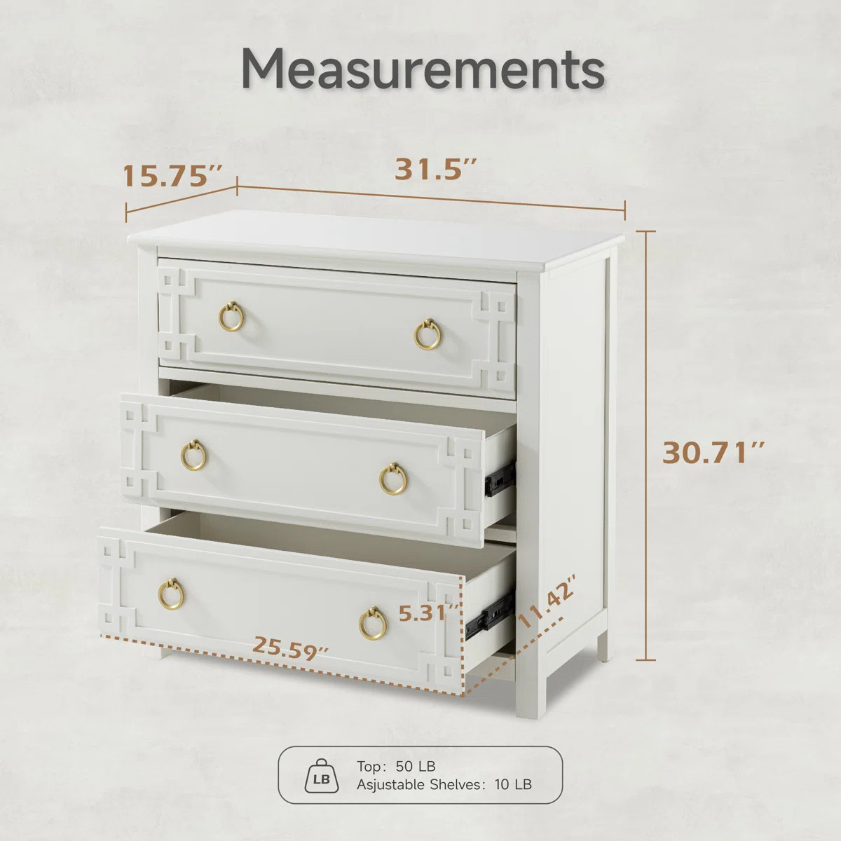 Farmhouse White 3-Drawer Dresser, Fully-Assembled French Country Chest Of Drawers With Embossed G... | Wayfair North America
