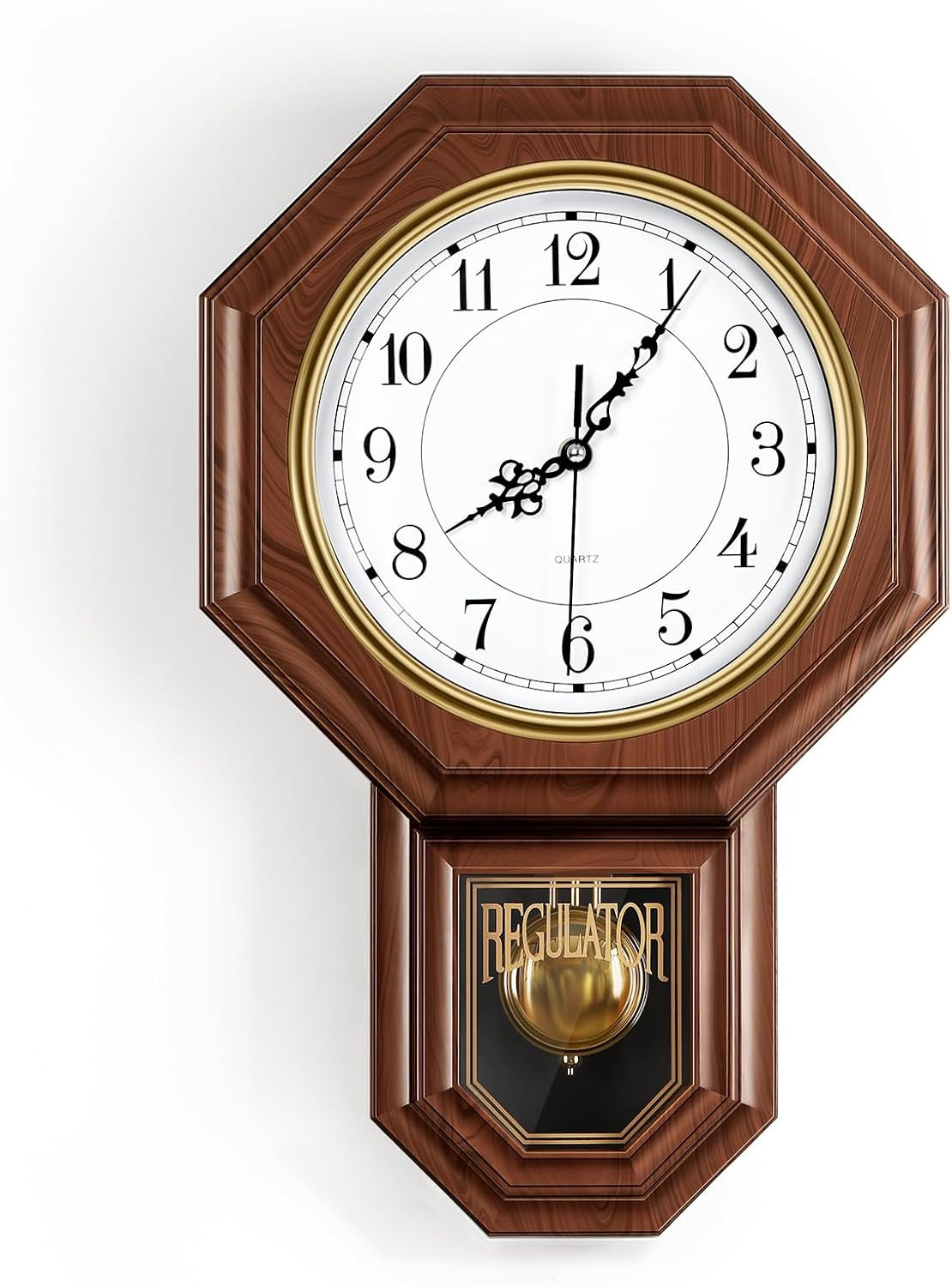 Pendulum Wall Clock,Imitation Wood Plastic Regulator Wall Clocks,Brown | Amazon (US)