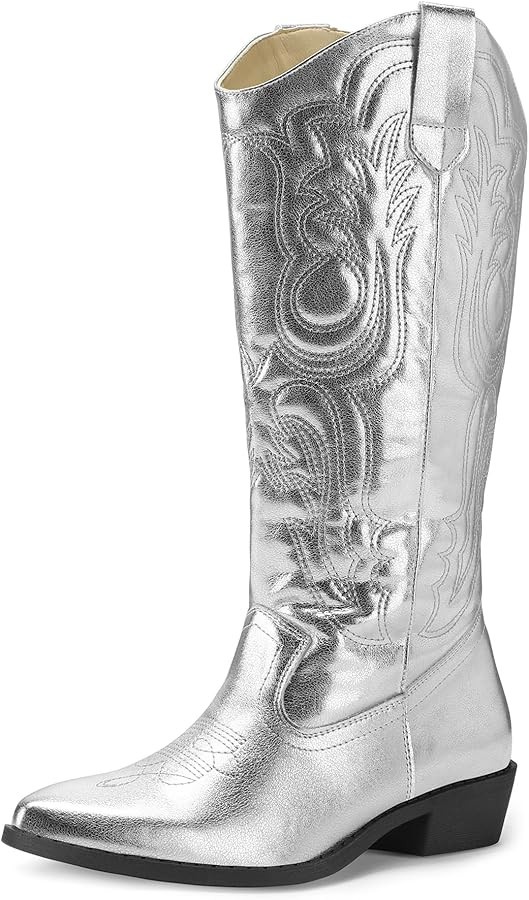 mysoft Women's Cowboy Boots Mid Calf Cowgirl Boots Embroidered Western Pointed Toe Chunky Heel Pu... | Amazon (US)