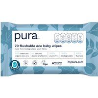 Pura One Size Flushable 100% Plastic Free, Biodegradable Baby Wipes (70 Wipe Pack) | Ocado