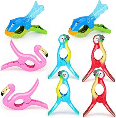 8 Pieces Beach Towel Clips, Flamingo Clothes Pins, Parrot Clothes Pins for Beach Chairs Or Pool F... | Amazon (US)