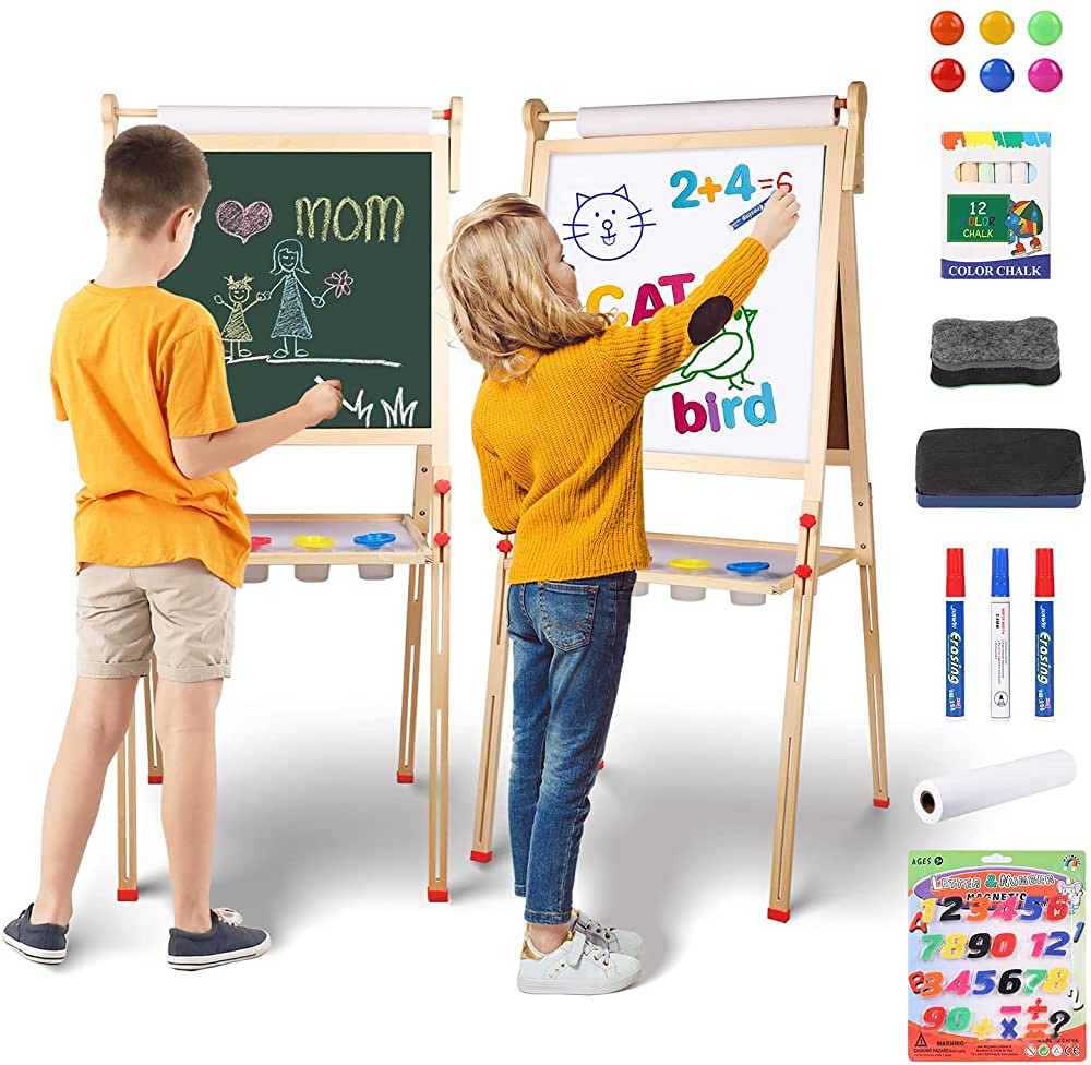 YOHOOLYO Kids Easel Wooden Children Art Easel Paper Roll,Double Sided Magnetic Whiteboard Chalkbo... | Amazon (US)
