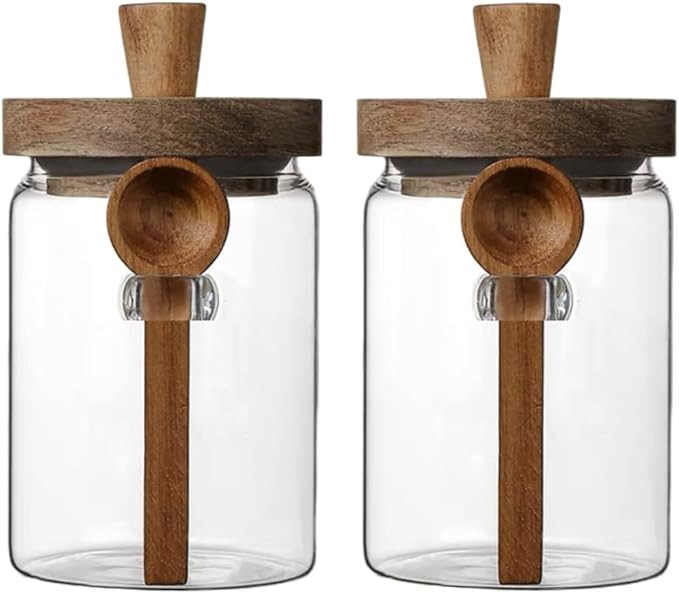 ANSQU Set of 2 Glass Food Storage Jars with Bamboo Wood Lid and Spoon, 27oz Glass Kitchen Caniste... | Amazon (US)