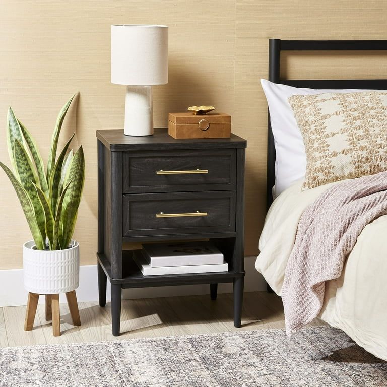 Better Homes & Gardens Oaklee 2 Drawer Nightstand, Charcoal Finish | Walmart (US)