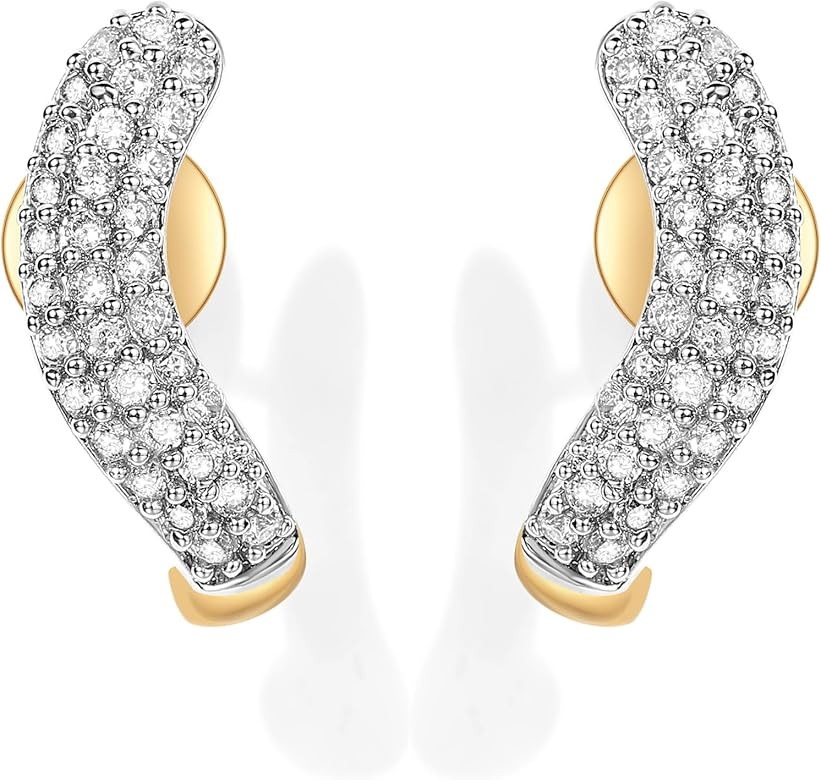 PAVOI 14K Gold Plated Sterling Silver Post CZ Wavy Stud Earrings | Twisted Wave Cubic Zirconia Ha... | Amazon (US)