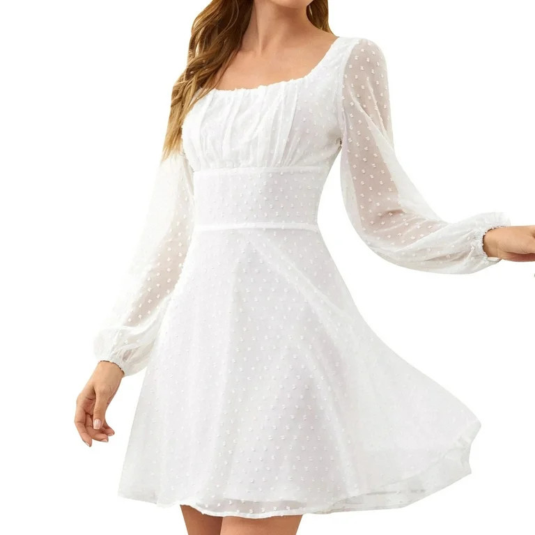 Aofany Women Dresses Casual Maxi Dress Casual Square Collar Solid Color Long Sleeve Slim Dress Pa... | Walmart (US)