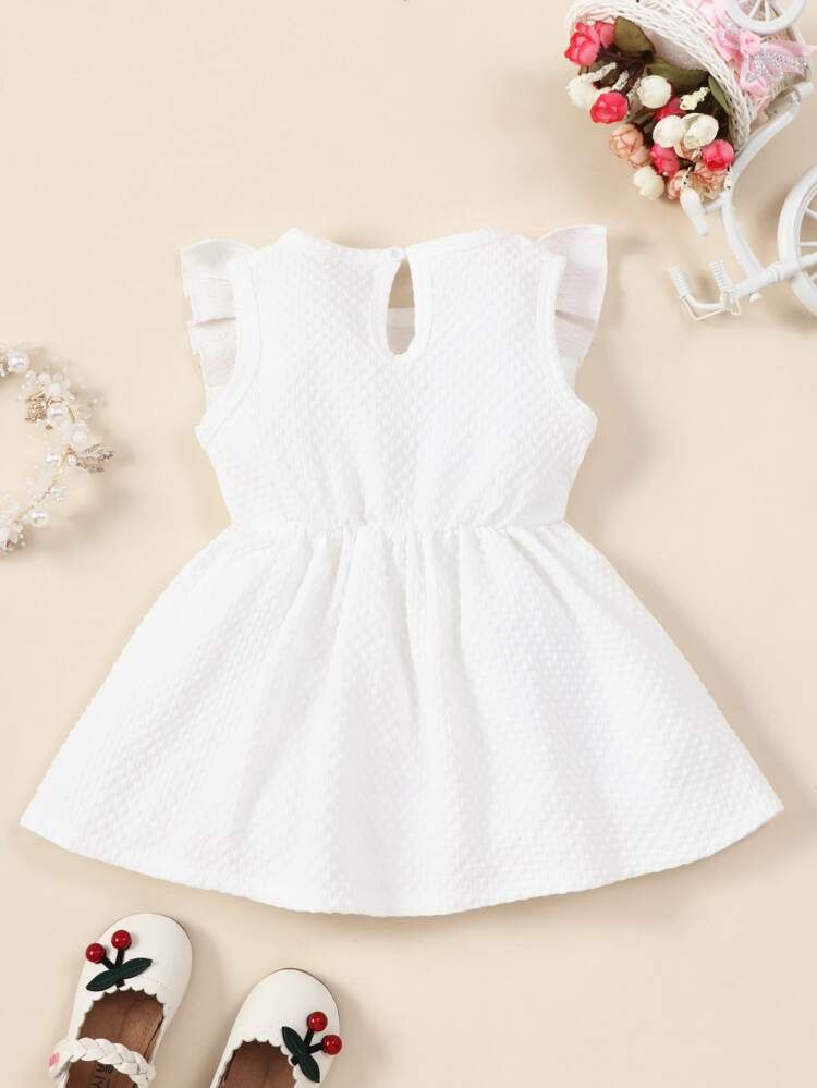Baby Ruffle Trim Keyhole Back Textured Dress | SHEIN