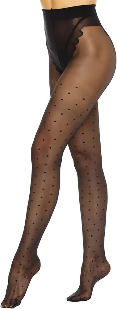 MANZI Women's Sheer Patterned Tights All-Over Polka-Dot Leopard Hearts Stockings 20 Denier Pantyh... | Amazon (US)