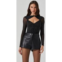 ASTR the Label | Ancira Rhinestone Mesh Bodysuit in Black | Size S | ASTR The Label (US)