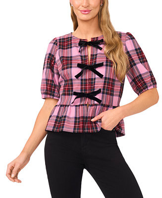 CeCe Women's Short Sleeve Peplum Top with Bows - Macy's | Macy's