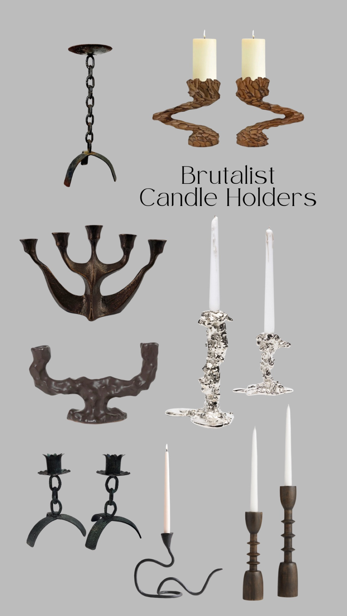 Brutalist folk candle holders.

Wood, iron, chrome, medieval style, modern folk style

#LTKHome #LTKStyleTip