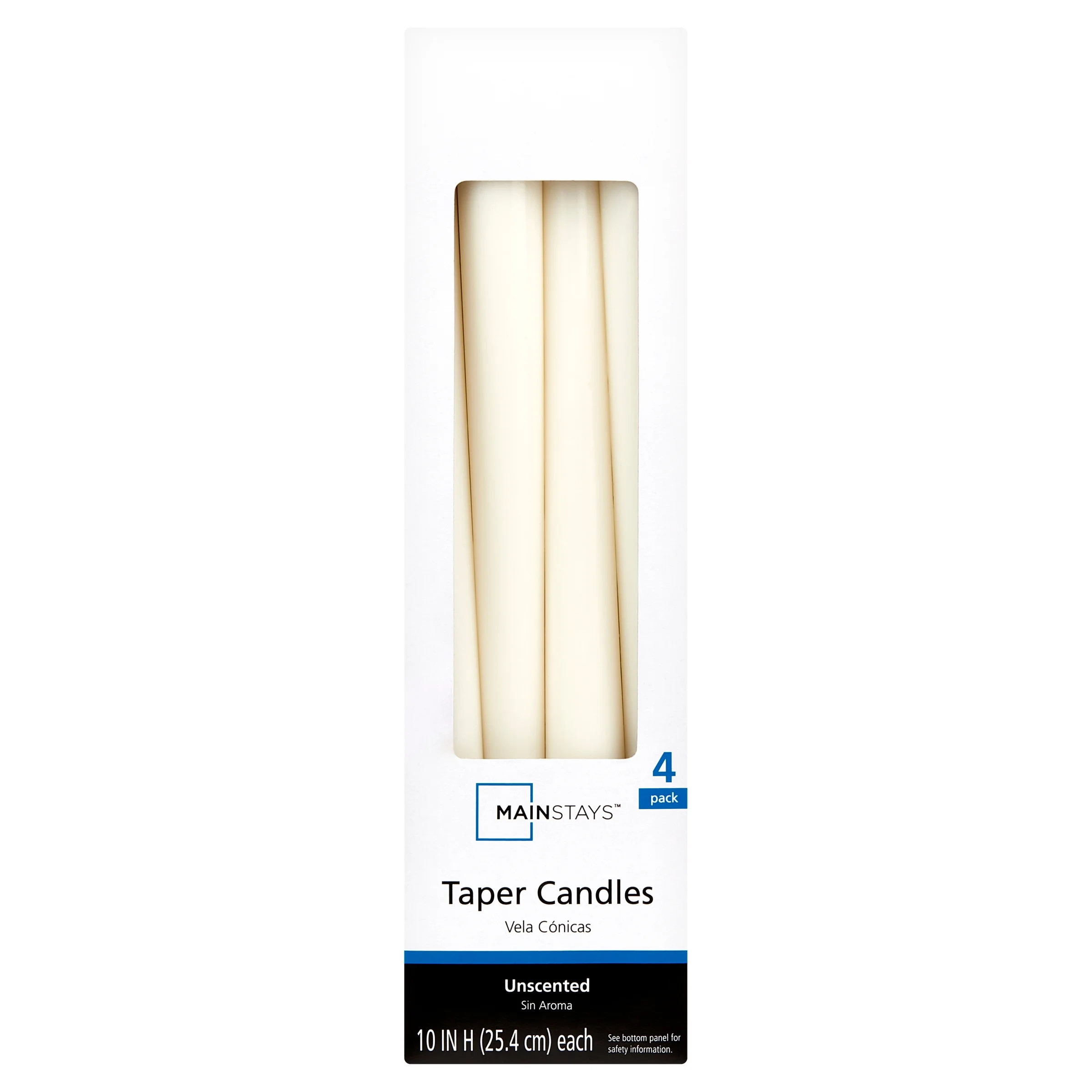 Mainstays Unscented Taper Candle, Ivory, 4-Pack, 10 inches Long | Walmart (US)