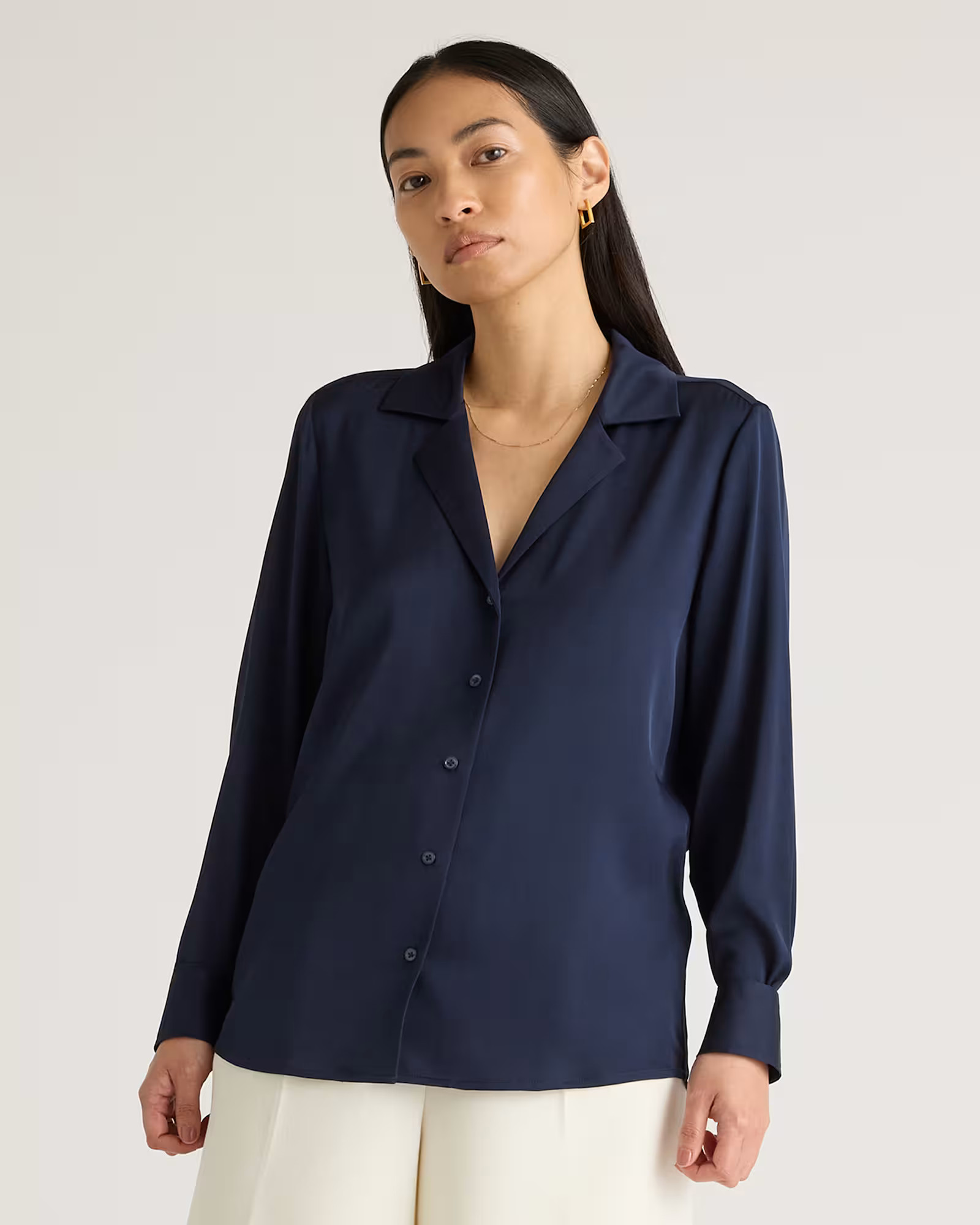 Washable Stretch Silk Notch Collar Blouse | Quince