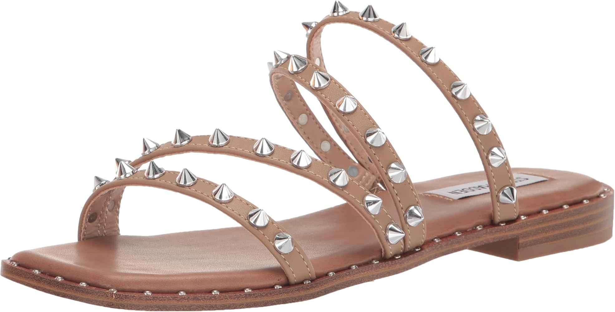 Steve Madden shoes for women Selina Tan Open Toe Spike Details Slip On Flat Sandals | Amazon (US)