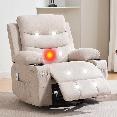 Beige Linen Massage Recliner Chair? ¨C Heat, 8 Massage Nodes, 5 Modes, 155¡ã Recline, 400lb Capacity, Storage & Cup Holders | Target