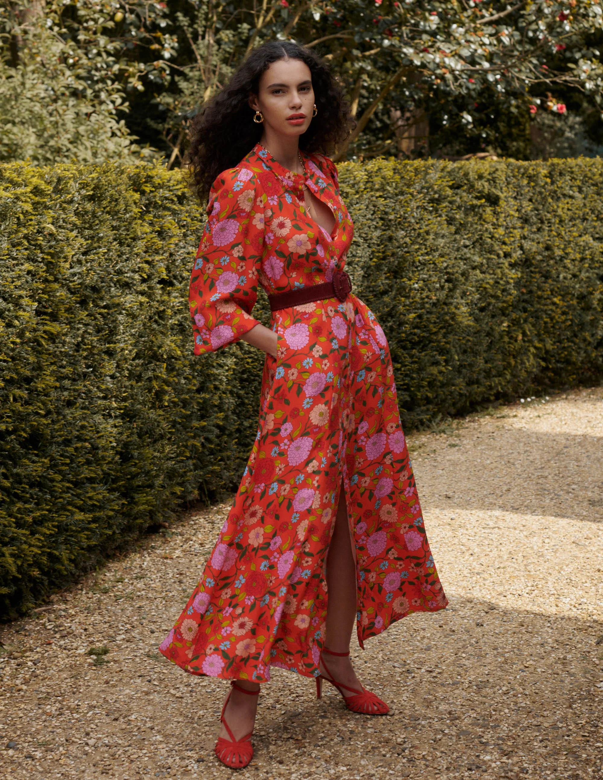 Mae Occasion Maxi Shirt Dress-Firecracker Red, Dahlia Trail | Boden (US)