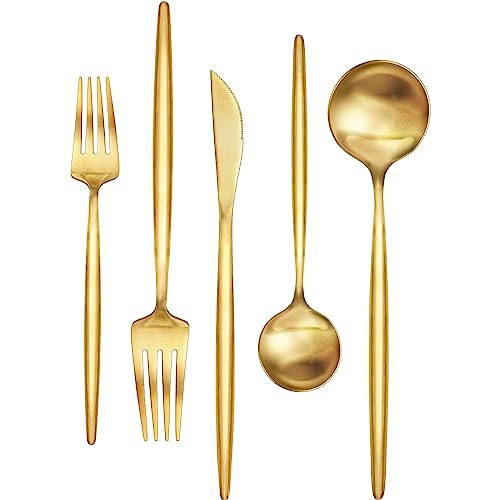 30-Piece Gold Silverware Set, Flatware Set for 6, Food-Grade Stainless Steel Cutlery Set, Includes Spoons Forks Knives, Kitchen Cutlery for Home Office Restaurant Hotel | Amazon (US)