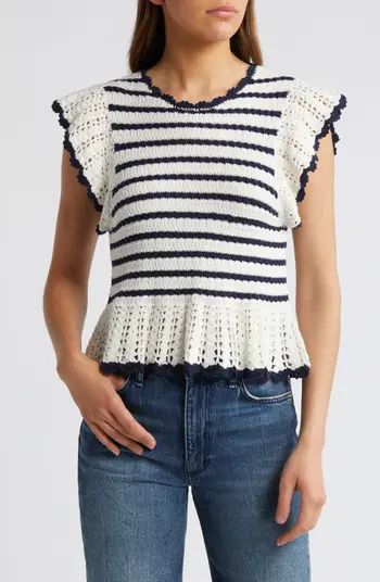 Coen Ruffle Sleeve Peplum Cotton Sweater | Nordstrom